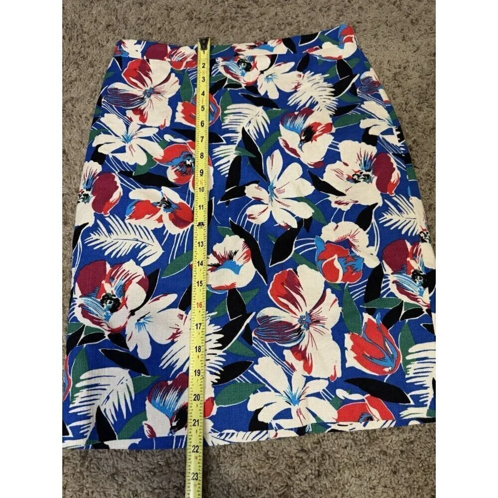 J. CREW Skirt Knee Length Floral Cotton Pencil Skirt Colorful Fun Classic SZ 4